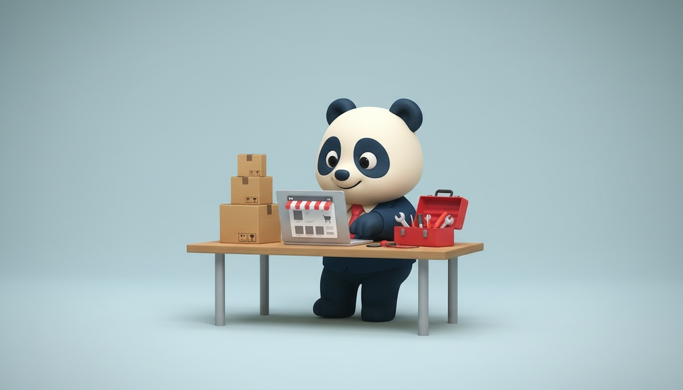 Bilgisayarda mağaza kuran panda — Kurulum paketi